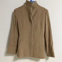 ウエストリボン付き　アンゴラ　羊毛　カシミヤ　ベージュノーカラーコート　S