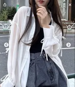 INGNI シアー素材 袖リボン 長袖シャツ ホワイトのサムネイル