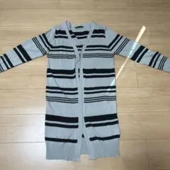 ゴージ　長袖ロングニットカーディガン　グレー×黒　Mサイズ　やや薄手