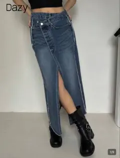 DAZY アシンメトリーウエストハイスリットデニムスカート