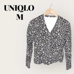 UNIQLO 花柄 長袖シャツ Mサイズ ネイビー　薄手カーディガン