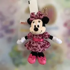 新品タグ付きミニーマウス ヒョウ柄ぬいぐるみチャーム