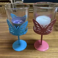 バタフライデザインキャンドルホルダー2個セット　フランス雑貨　蝶々　ディスプレイ