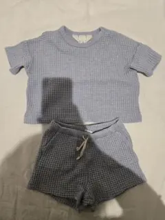 H&M ブルー ショートパンツセット 80cm 半袖 ワッフル