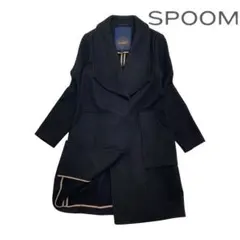 11T358☆ SPOOM ブラック ロング丈 ウールコート アウター 秋冬 M