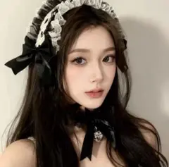 ヘッドドレス　黒　レース　リボン　エレガント　簡単　コスプレ　イベント　か29