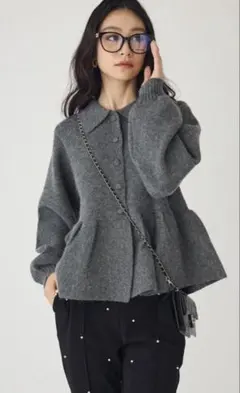 フラーネ　frene 同型　ポロ襟ペプラムニットプルオーバー　チャコール