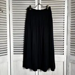 ユニクロ プリーツ風 ギャザーロングスカート L ネイビー ウエスト総ゴム