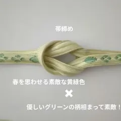 帯締め　優しい。。。春めいた黄緑色✖✨素敵色✨緑の柄が相まってとても素敵！
