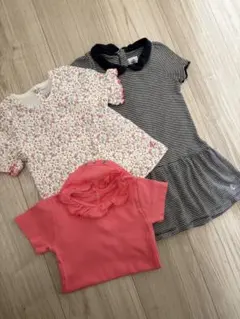 プチバトー 半袖ワンピース ロンパース 半袖 24m 86cm 3点セット