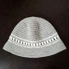 クロシェハット　クラッシャーハット　バケットハット　グレー×ホワイト
