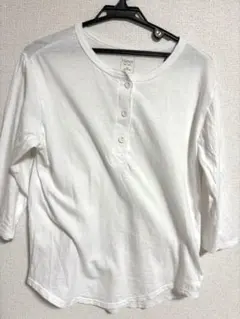 インフルエンサーおすすめ　Hanes 五分袖ヘンリーネックTシャツ ホワイト