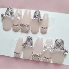 ネイル チップ チェック 黒 量産型 フレンチガーリー ワンホン 現品