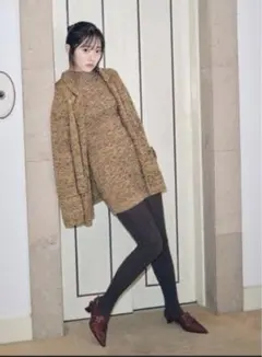 ニットジャケット＆ミニニットワンピース キャメル