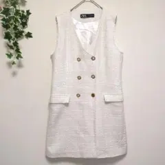 ZARA ザラ　ツィードジレ　ロングベスト　白　Mサイズ