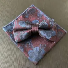 蝶ネクタイ ポケットチーフ 2点 セット 結婚式 新郎 メンズ 花柄 小物 秋
