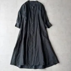 Gauze# ガーゼ ⿻ リネン ティアードワンピース ゆったり 黒