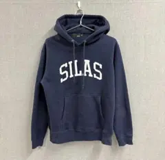 美品 SILAS サイラス カレッジロゴ フード パーカー 裏起毛 ネイビー M