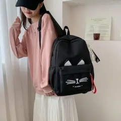 100 リュック ネコ 女の子 ネコ耳 バッグ 通学 ブラック 黒 大容量 猫柄