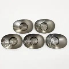 〈新品未使用〉純錫製器　錫　茶托　煎茶道具　昇峰　5客セット　箱付き【T-7】 新品未使用〉純錫製器 錫 茶托 煎茶道具 昇峰 5客セット 箱付き【T-7