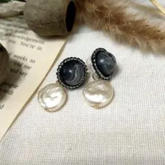 ハンドメイド　パール　ビーズ刺繍ピアス