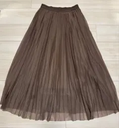 チュールプリーツ ロングスカート ブラウン