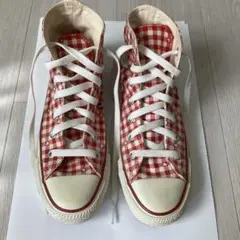 Converse All Star 赤白ギンガムチェック ハイカットスニーカー