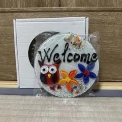 フクロウと花のウェルカムボード