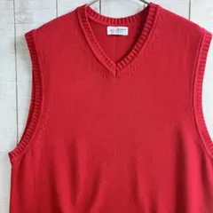 古着　M相当　cotton100% 赤　ニットベスト　アメカジ