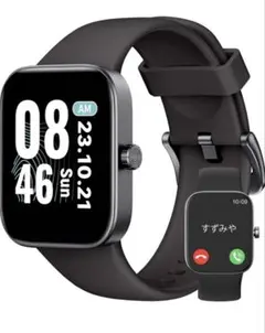 ブラック スマートウォッチ Bluetooth 1.85インチ ランニング 運動