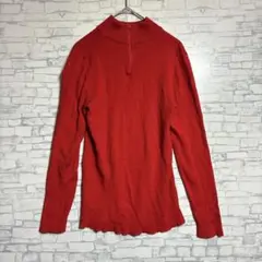 ナイガイ　ニット　ウール100% 赤いハイネックリブ編みセーター　レディース　L