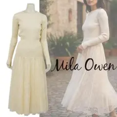 ミラオーウェン 裾レースニットドッキングワンピース