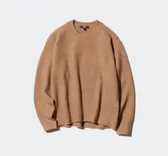 UNIQLO スフレヤーンルーネックセーター S ブラウン ニット