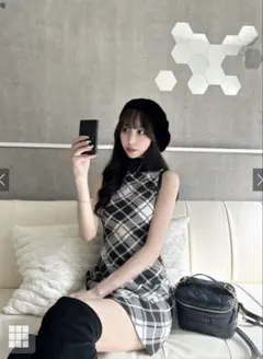 GRLチェック柄ノースリーブミニワンピース