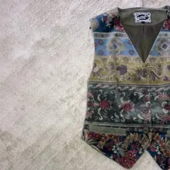 アルバロッサ 花柄ベスト 42 オリーブ ボタニカル ヴィンテージ風ジレ