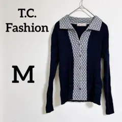 T.C. Fashion 【M】ネイビー 長袖シャツ 襟付きリブニット　紺色