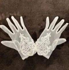 【美品】レース刺繍入り シアーグローブ 白 フォーマル・ウェディング用