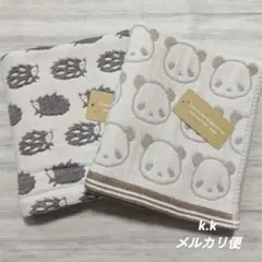 フェイスタオル ハリネズミ パンダ アニマル 3重ガーゼタオル 北欧 2枚 新品