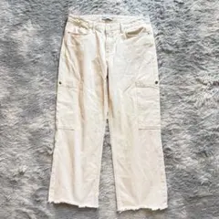 ZARA ／カーゴパンツ クロップド丈 カットオフ アイボリー　綿100% 38