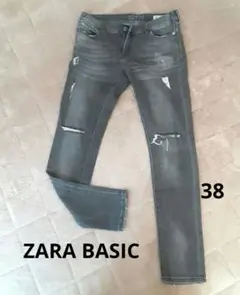 【ZARA/ザラ】ミッドライズスキニーデニム38 ダメージ加工 ストレッチ