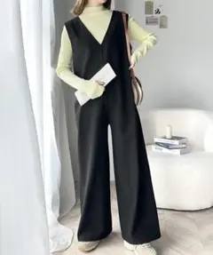 新品 クラシカルエルフ オーバーオール 2wayファスナーVネックサロペット L