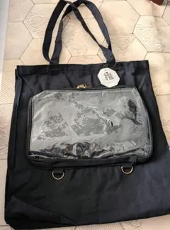 黒のトートバッグ 透明ポケット付き 推し活