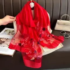 ストール 赤 花柄 ストール ショール プレゼントエレガント夏春秋冬