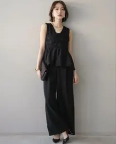 ジャガードレースペプラムロンパース ぺプラムドッキングサロペット Lumier