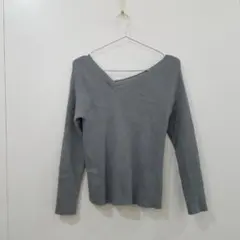 【SENSE OF PLACE】トップス グレー Vネックリブニット Fサイズ