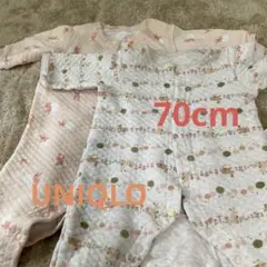 うさぎ、リス柄UNIQLOロンパース長袖キルト　70cm