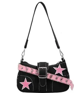 ✨新品未使用✨ ブラック✖️ピンク　星模様　ミニショルダーバッグのサムネイル