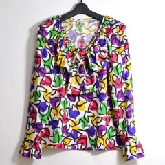 80s Yves Saint Laurent ハート柄 フリル リボン ブラウス