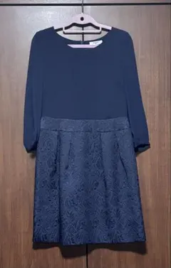 NATURAL BEAUTY BASIC 長袖ワンピース ネイビー M