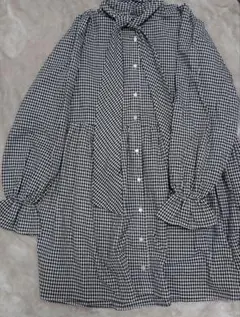 OLIVE des OLIVE ギンガムチェック リボン付　シャツミニワンピース